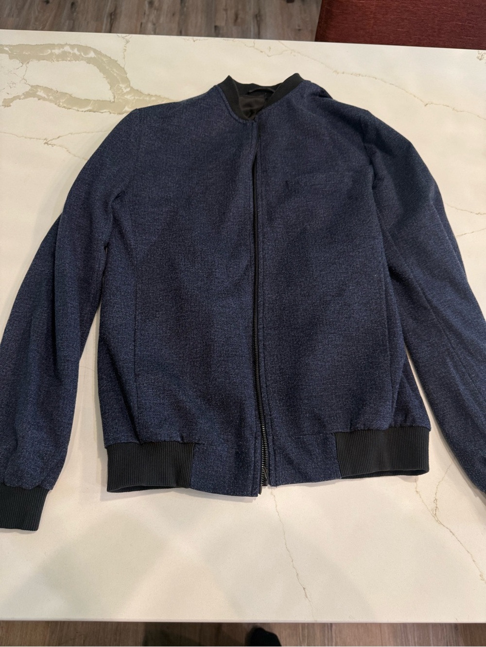 TopMan Men's Navy Zip-Front Bomber Sweater